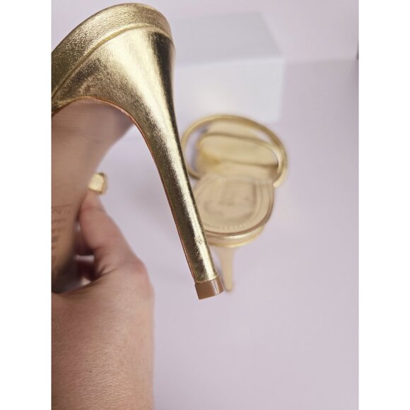 Schutz Taliah Metallic Gold Leather Slip On Stilettos High Heels Sandals 9.5 - Picture 9 of 12